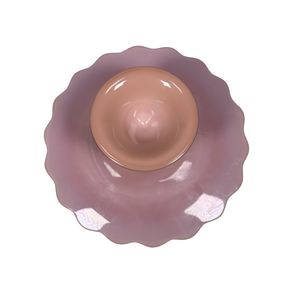 Vintage Fenton Pink Milk Glass Spanish Lace Pedestal Cake Stand Plate Scalloped - Picture 6 of 9